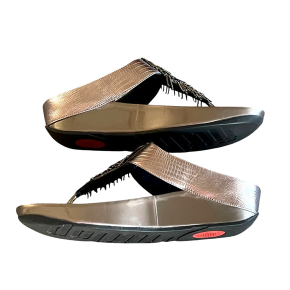 FITFLOP Womens US 10/EU 42 Beaded Pewter Slip-On Comfort Flip Flop Thong Sandals - Picture 4 of 7